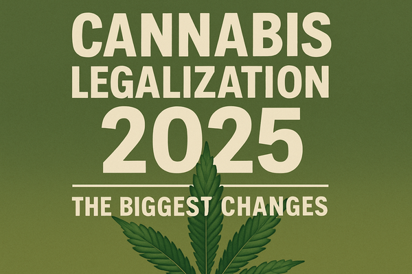 "Infographic illustrating major cannabis legalization updates in 2025, including new recreational markets and federal reforms.