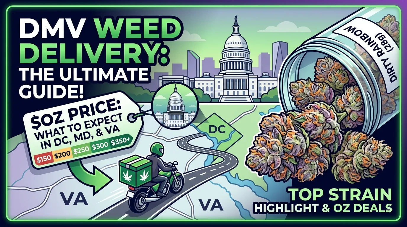 An educational overview of how an oz of weed price is determined in Washington D.C., Maryland, and Virginia, along with local delivery dynamics and strain profiles.