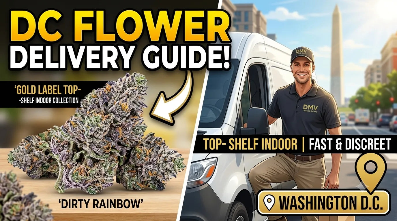 "DC FLOWER DELIVERY GUIDE!" and "TOP-SHELF INDOOR | FAST & DISCREET."