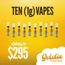Buy 10 Pack Goldie Vapes 1g cartridges (Mixed Flavors) online with fast delivery in Virginia & DMV. Premium THC vape pen carts delivered discreetly.