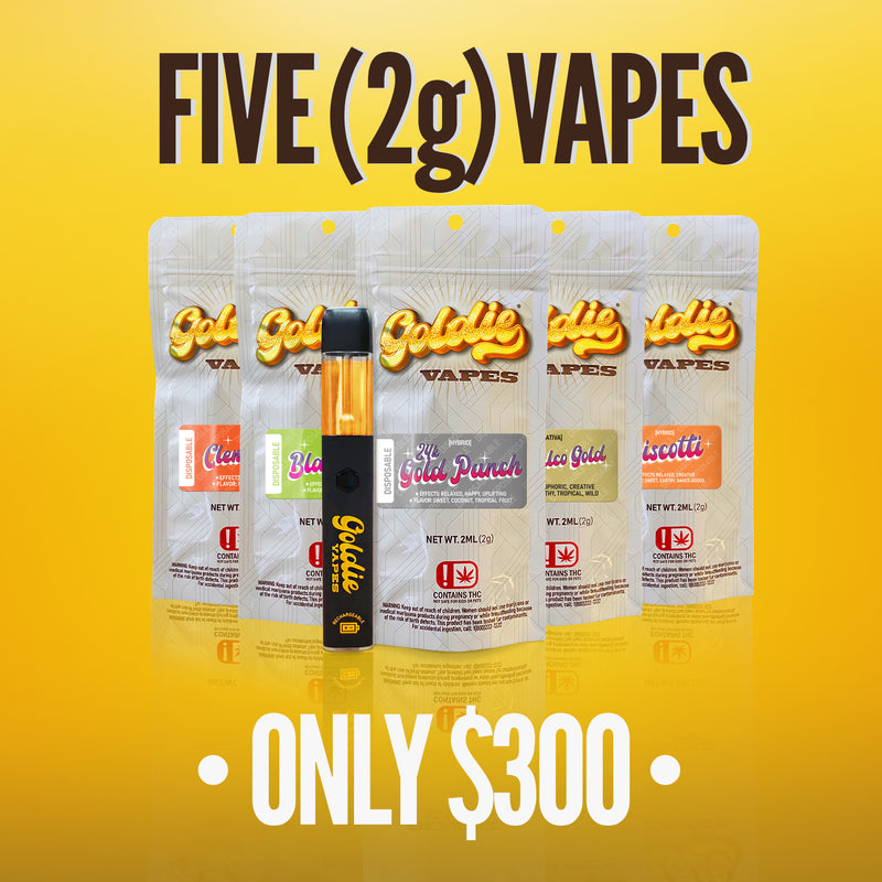 FIVE 2-GRAM DISPOSABLE-GOLDIE VAPES