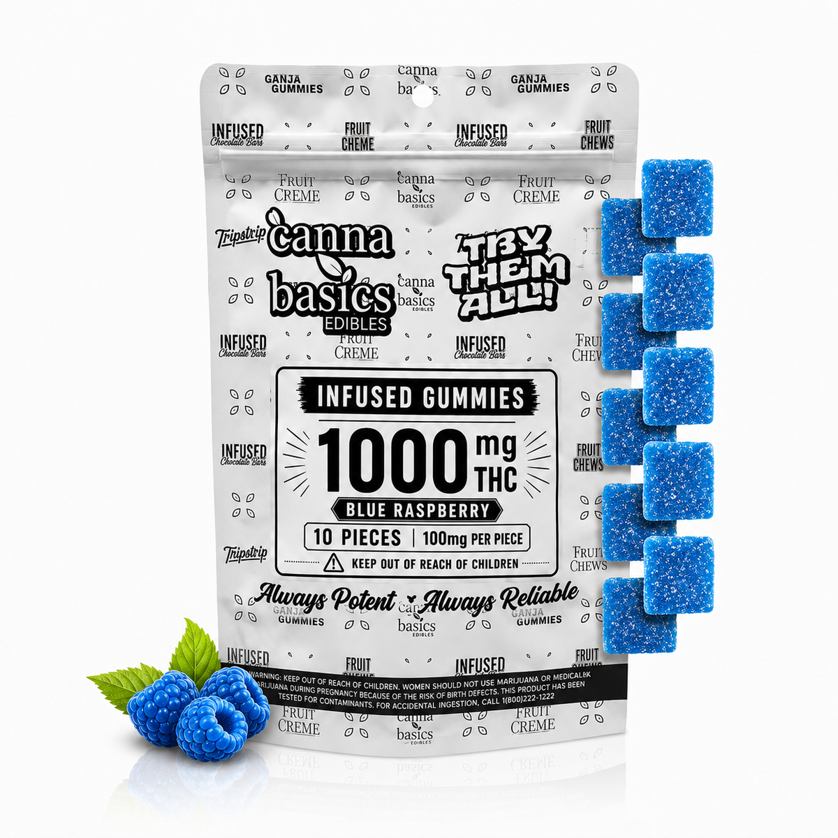 1000MG BLUE RASPBERRY GUMMIES – 10 PIECES