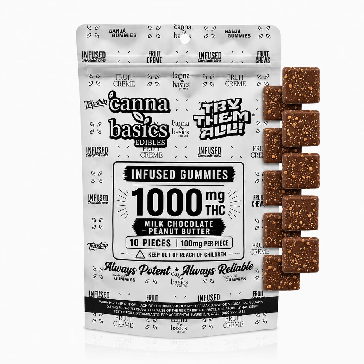 1000MG MILK CHOCOLATE PEANUT BUTTER - 10 PIECES