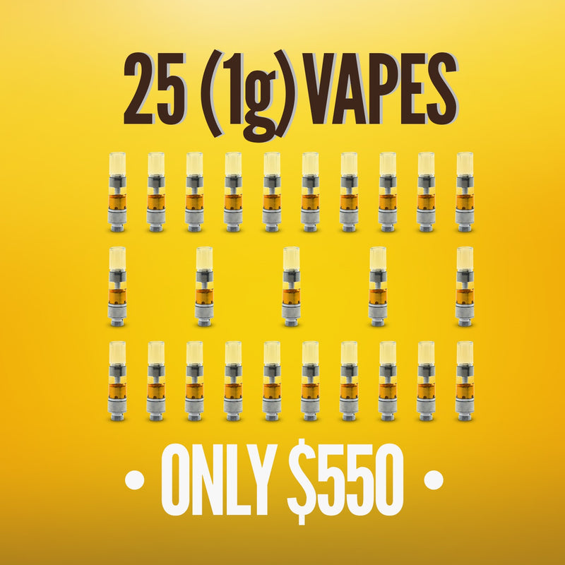 TWENTY-FIVE (25) 1 GRAM Vape Cartridge - Goldie Vapes Brand - MIXED FLAVORS