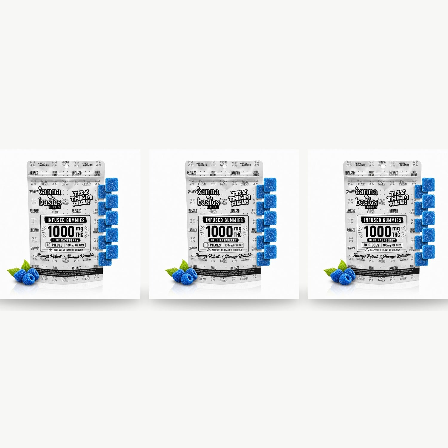 3-Pack 1000mg Blue Raspberry Gummies THC edibles DMV