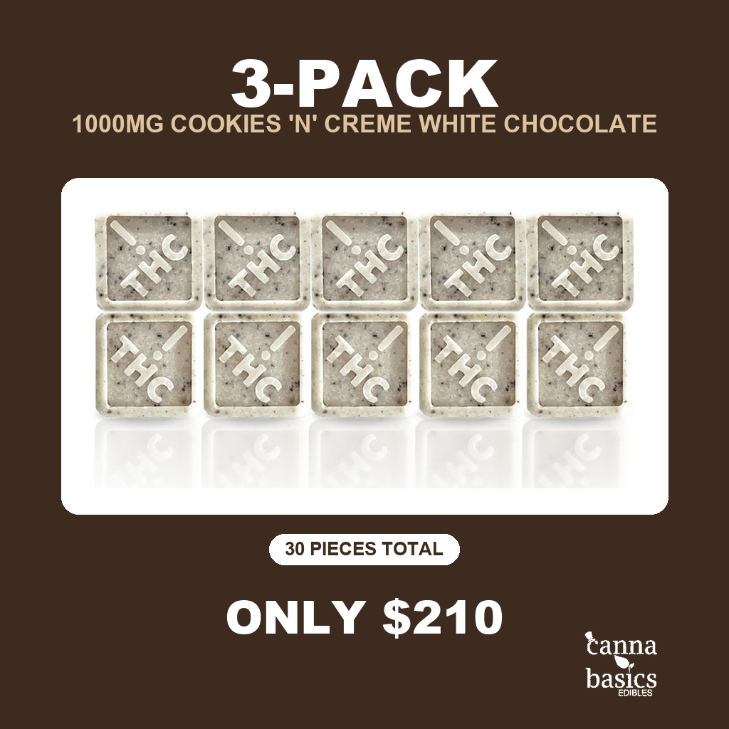THREE (3) 1000MG COOKIES 'N' CREME WHITE CHOCOLATE - 10PC PACKS