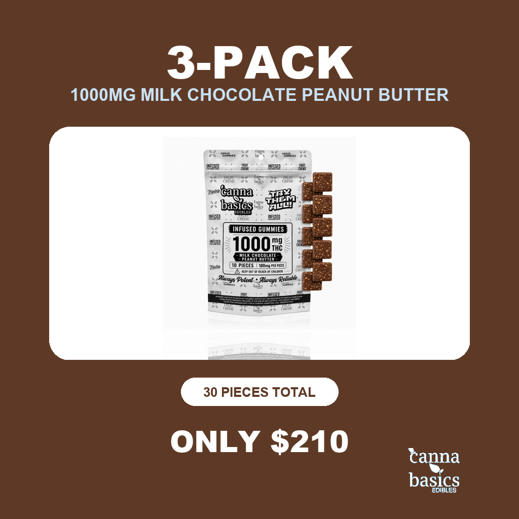 3-Pack 1000mg Milk Chocolate Peanut Butter THC edibles DMV